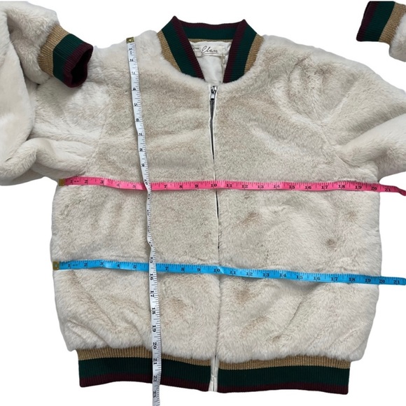 Nordstrom Elan Faux Fur Varsity Bomber Jacket Ivory Size Medium - Picture 4 of 6
